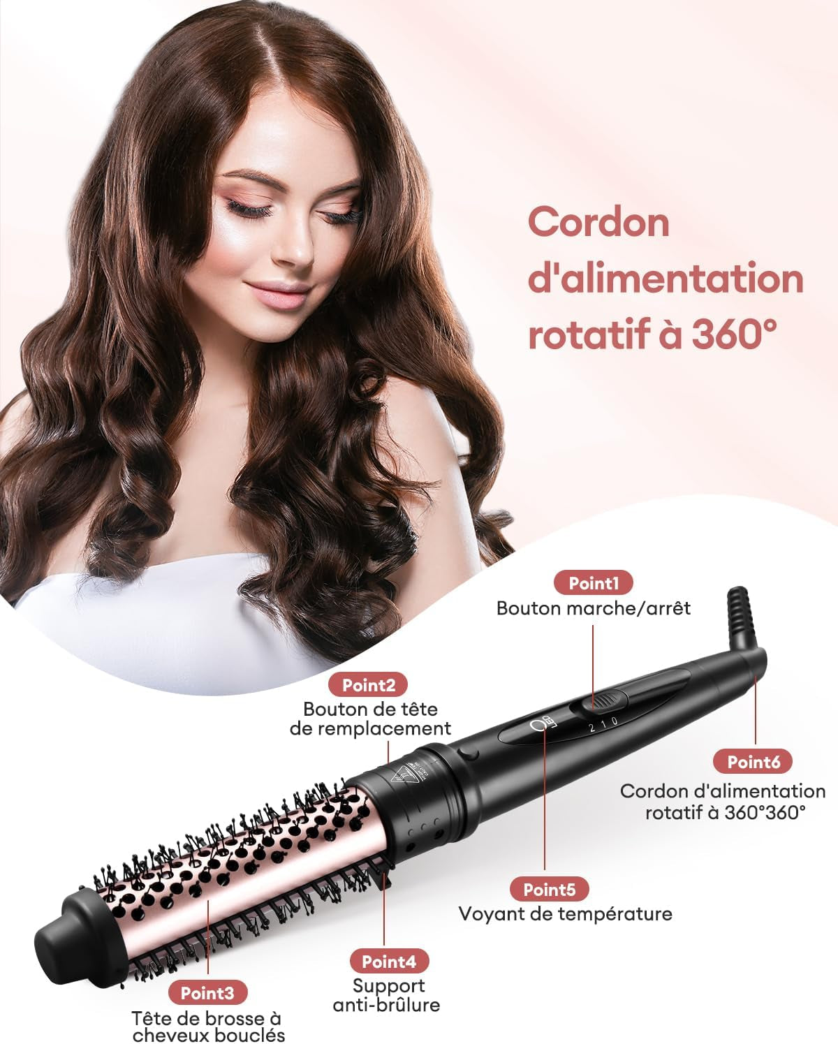 Brosse Chauffante,Brosse De Coiffure 38/32Mm, 2 En 1 Ensemble De Brosses Rondes Pour Volume Des Racines Et Boucles Lâches