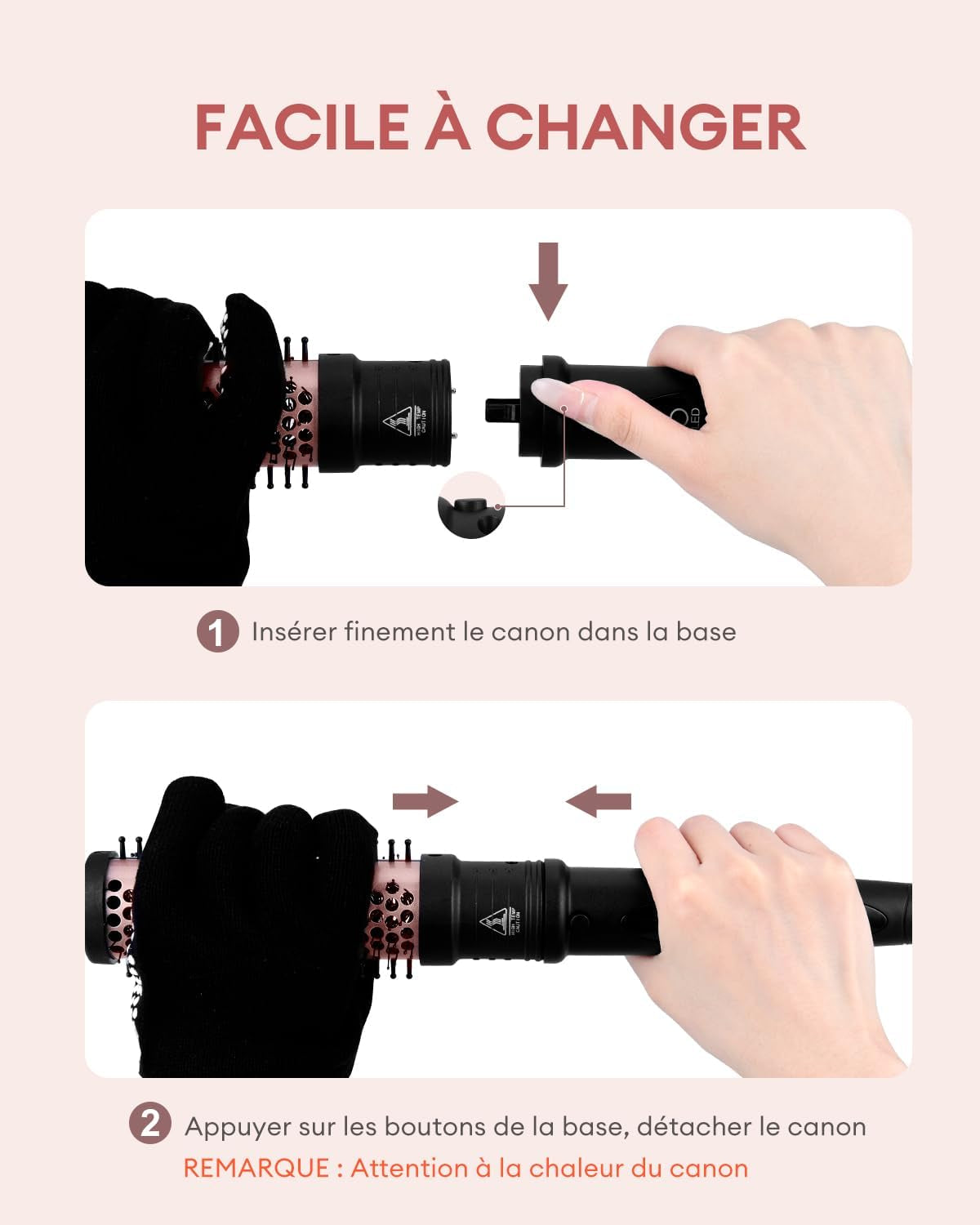 Brosse Chauffante,Brosse De Coiffure 38/32Mm, 2 En 1 Ensemble De Brosses Rondes Pour Volume Des Racines Et Boucles Lâches