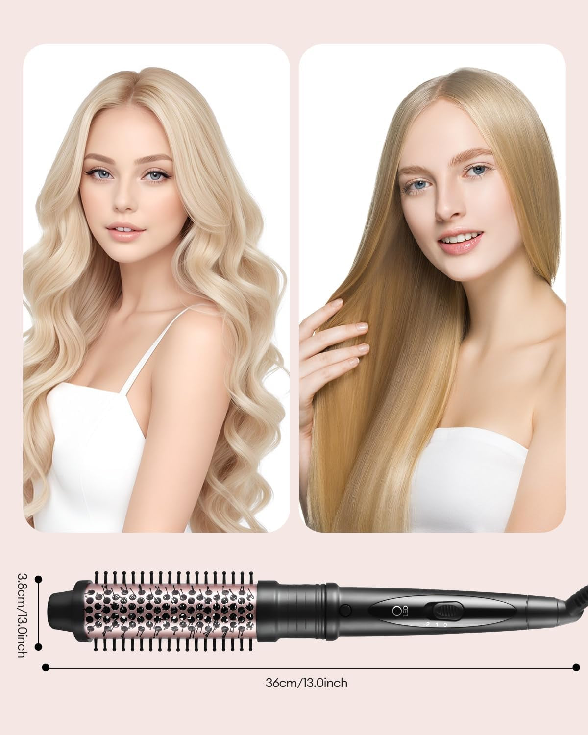 Brosse Chauffante,Brosse De Coiffure 38/32Mm, 2 En 1 Ensemble De Brosses Rondes Pour Volume Des Racines Et Boucles Lâches